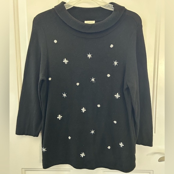 Talbots Black Embellished Sweater Size Medium Petite - Picture 3 of 8